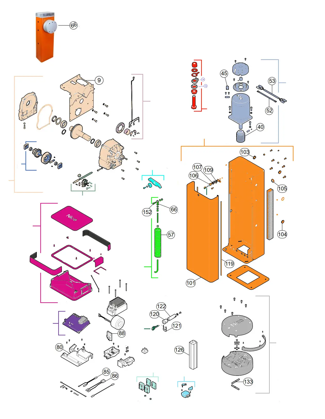 Części serwisowe, schemat do napędu Nice M3Bar R10