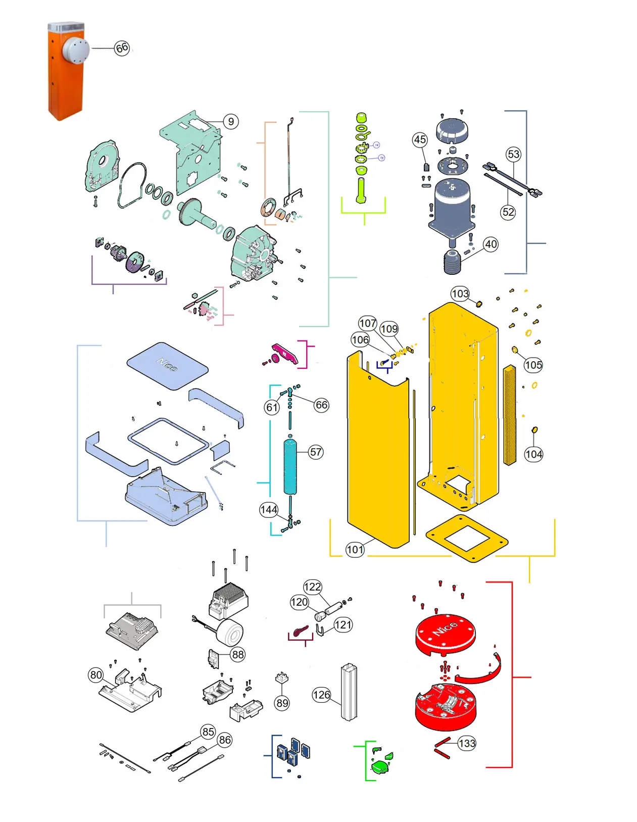 Części serwisowe, schemat do napędu Nice M7Bar R10