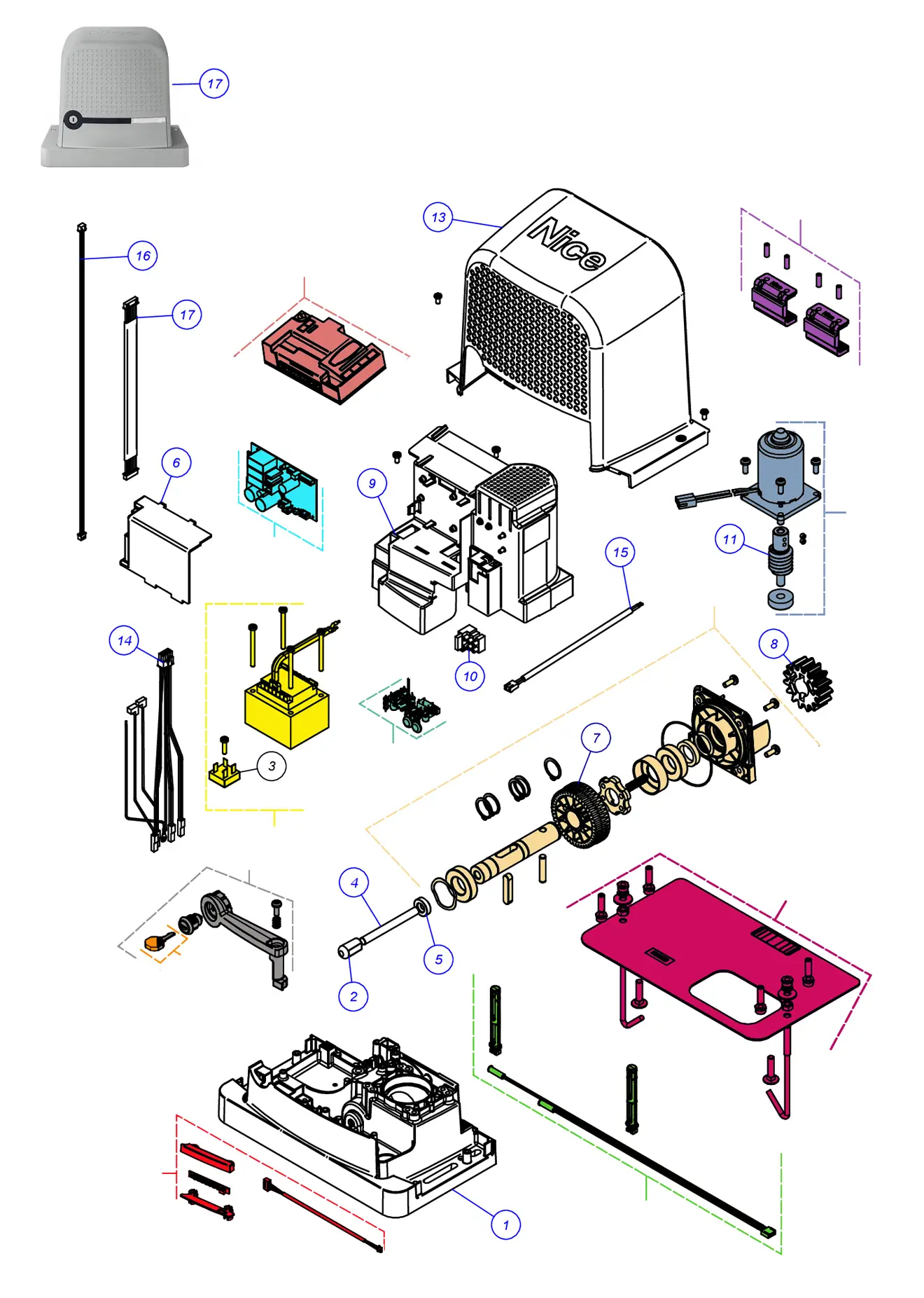 Części serwisowe, schemat do napędu Nice ROBUS 400 (RBS400)