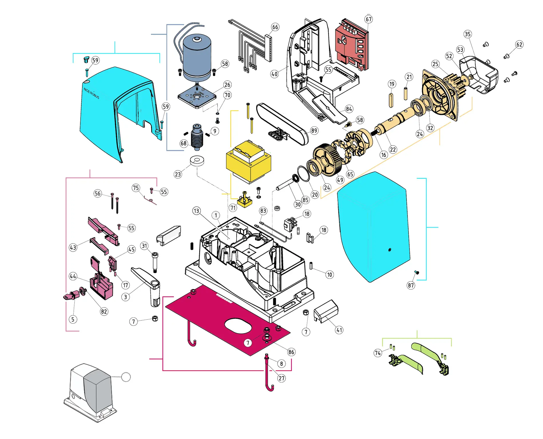 Części serwisowe, schemat do napędu Nice Robus 600P (RB600P)