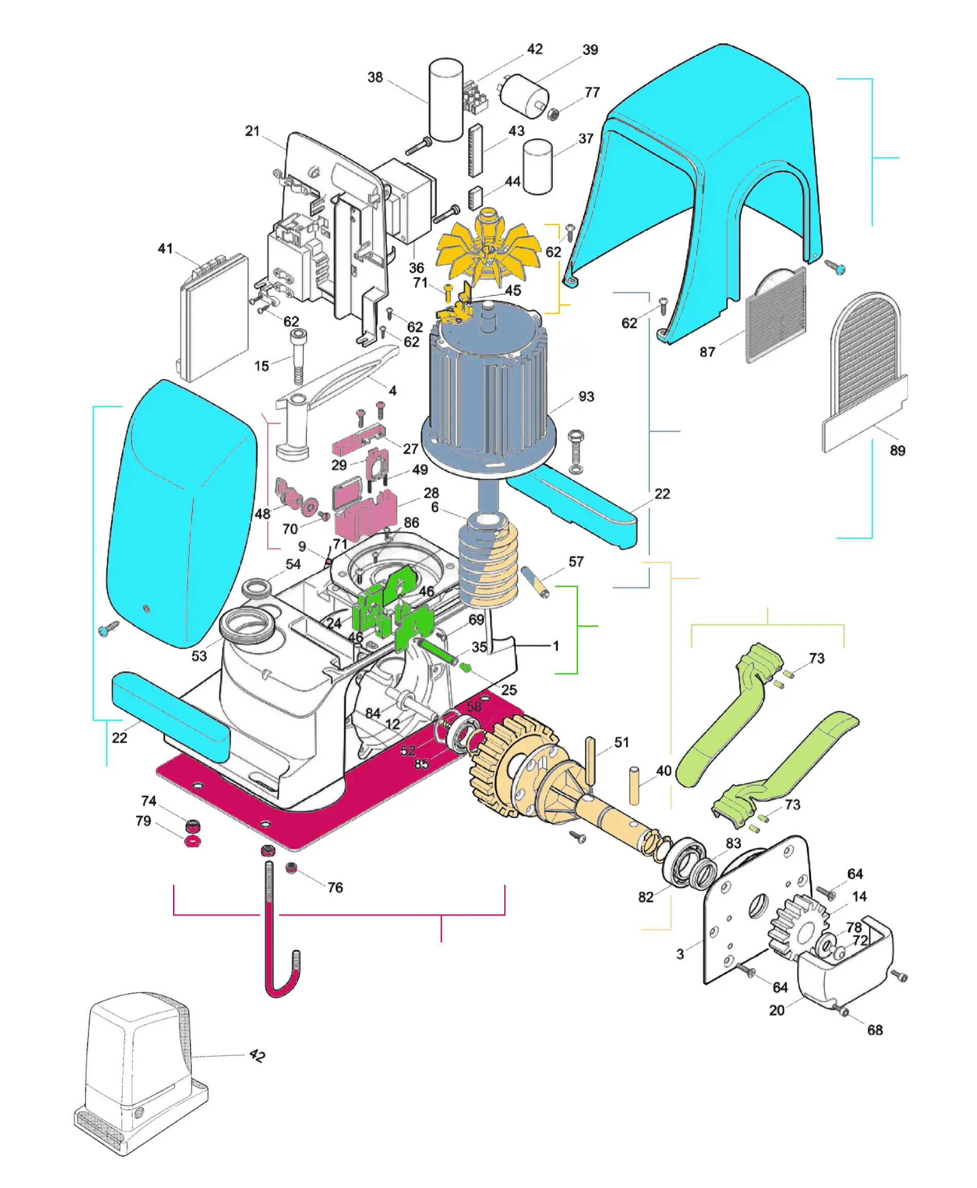 Części serwisowe, schemat do napędu Nice Run 2500 (RUN2500)