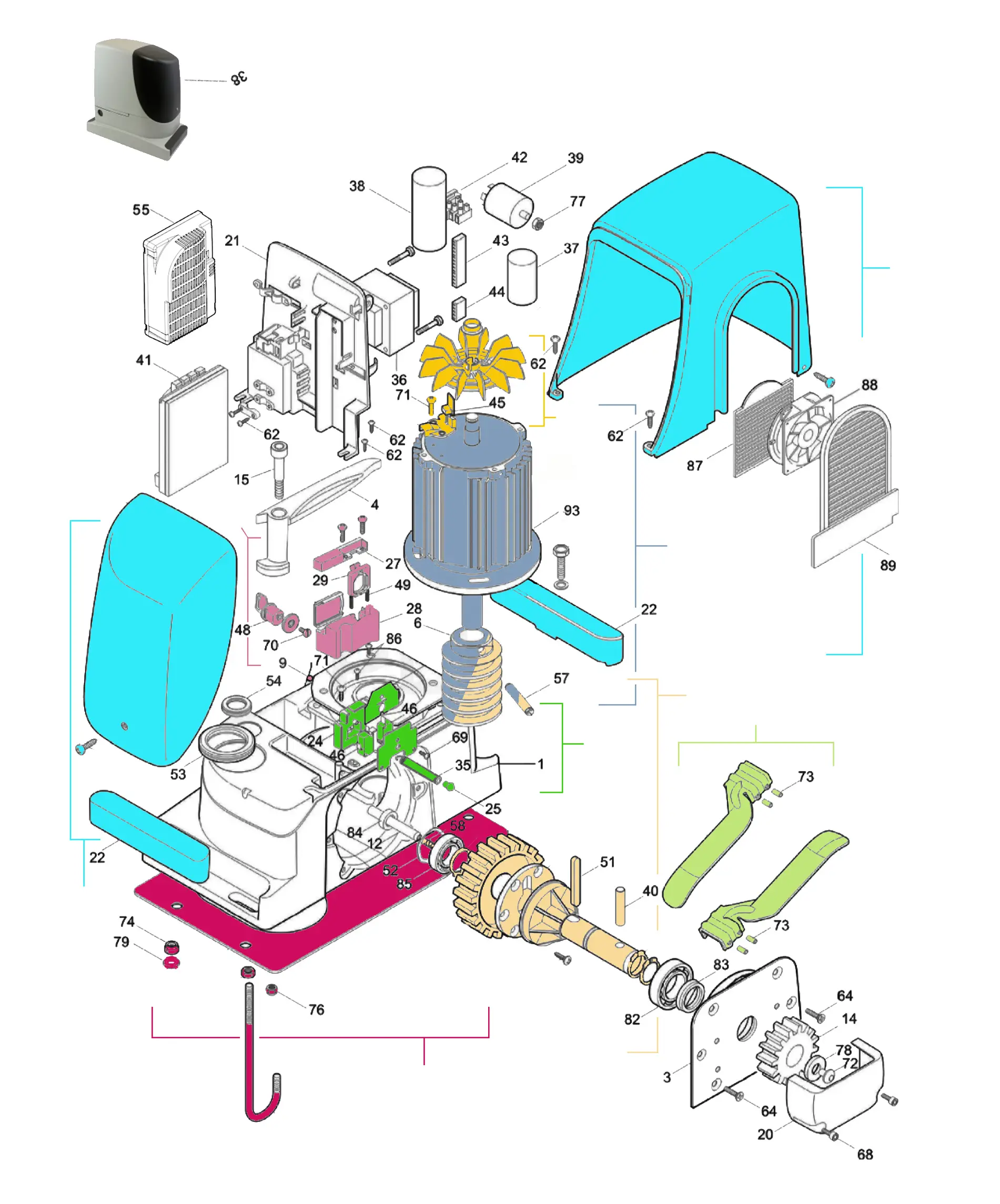 Części serwisowe, schemat do napędu Nice Run 2500I (RUN2500I)