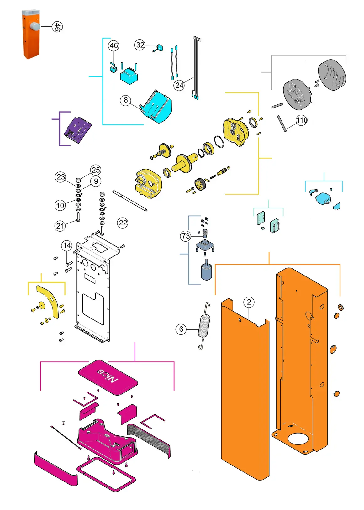 Części serwisowe, schemat do napędu Nice SBar R10