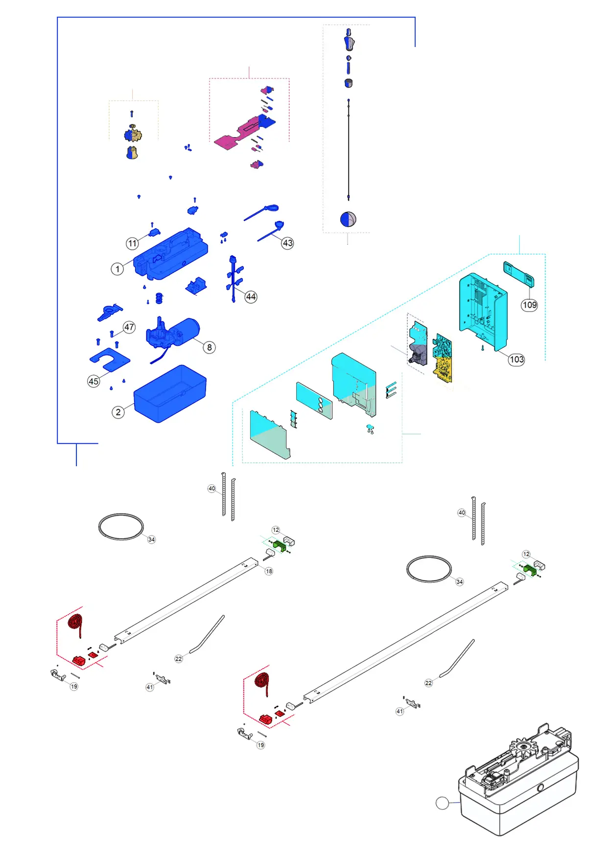 Części serwisowe, schemat do napędu Nice Spy 800 (SPY800KCE)