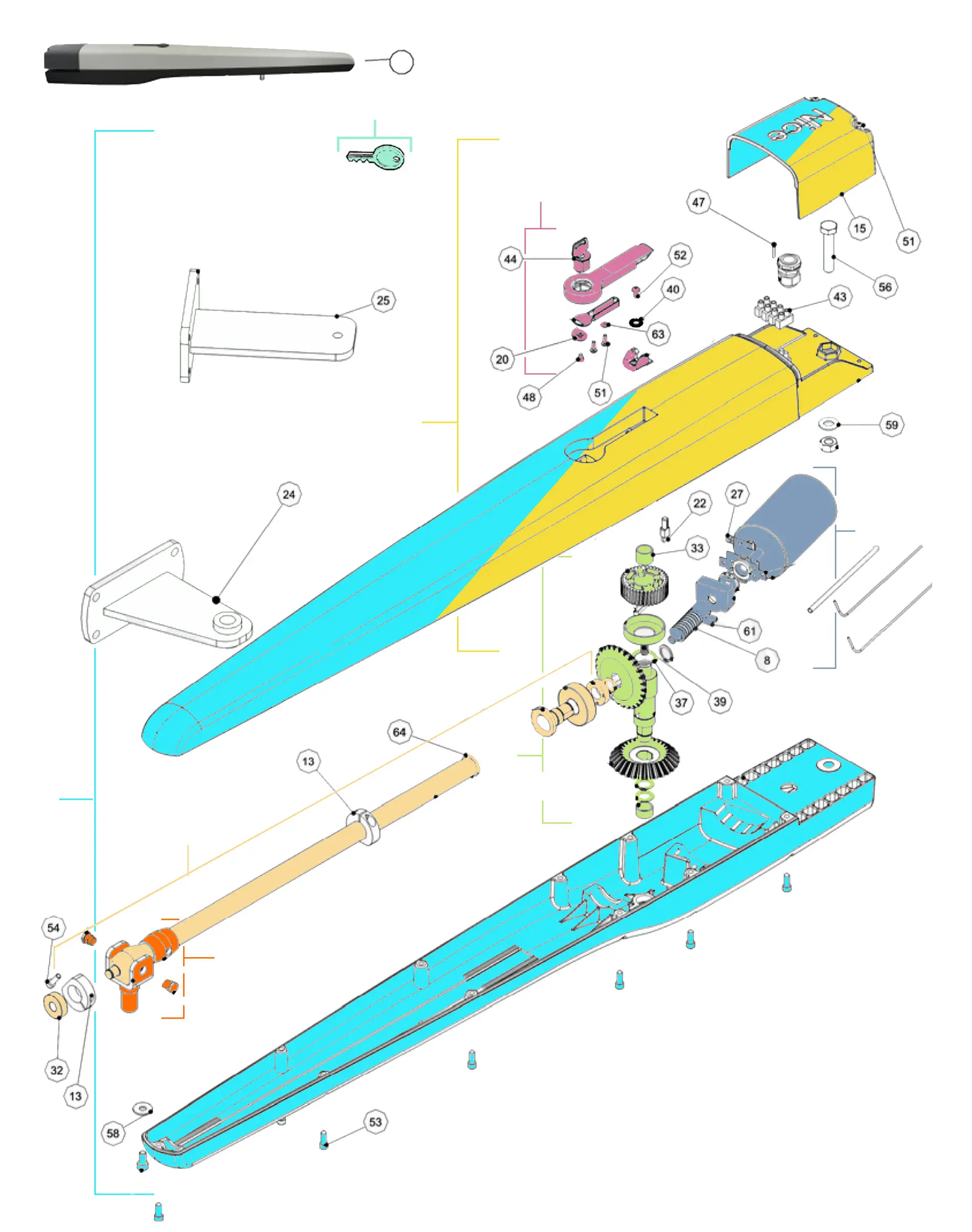 Części serwisowe, schemat do napędu Nice Toona 7024 (TO7024)