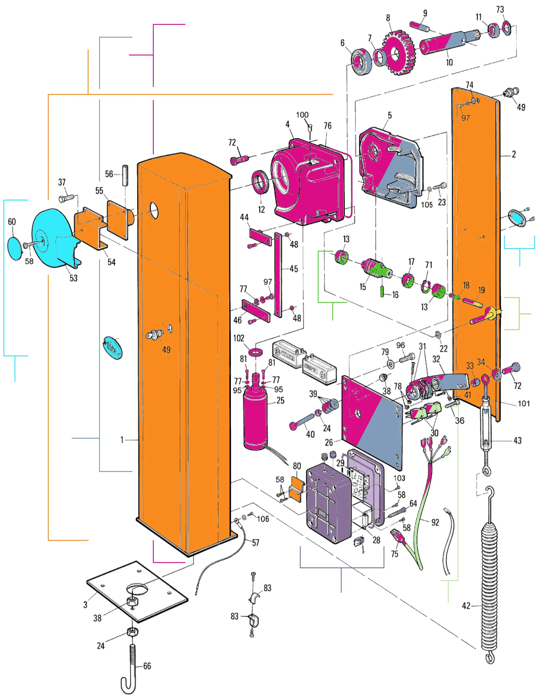 Części serwisowe, schemat do napędu Nice Wil 6 (przed mode.)