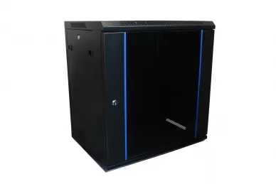 12U 19'' Fixed Wallmount Cabinet glass front door D: 450mm black