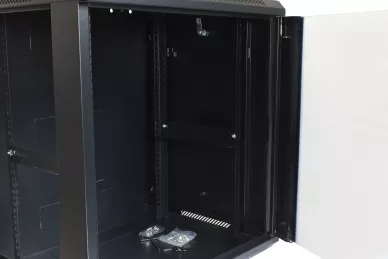 12U 19'' Fixed Wallmount Cabinet glass front door D: 450mm black