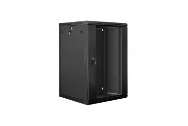 19'' 18U Rackschrank 450mm schwarz mit Glastür