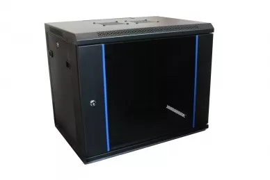 19'' 9U Rackschrank 450mm schwarz mit Glastür