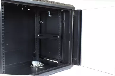 19'' 9U Rackschrank 450mm schwarz mit Glastür