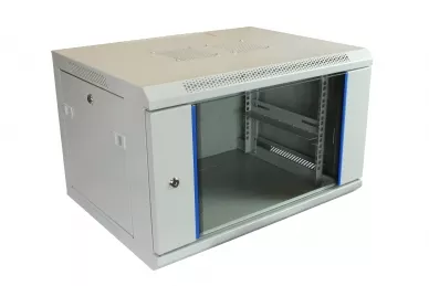 19'' Rack 6U 450mm grau mit Glastür
