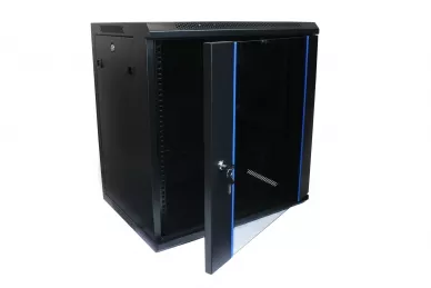 19'' RACK Schrank 12U 450mm schwarz mit Glastür