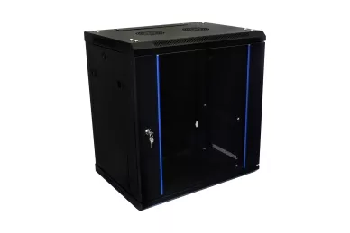 19'' RACK Schrank 12U 450mm schwarz mit Glastür zur Montage