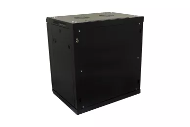 19'' RACK Schrank 12U 450mm schwarz mit Glastür zur Montage