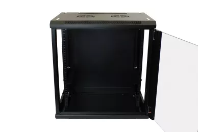 19'' RACK Schrank 12U 450mm schwarz mit Glastür zur Montage