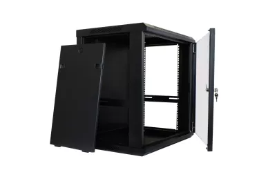19'' RACK Schrank 12U 450mm schwarz mit Glastür zur Montage