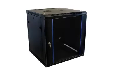 19'' RACK Schrank 12U 600mm schwarz mit Glastür zur Montage