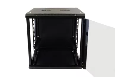 19'' RACK Schrank 12U 600mm schwarz mit Glastür zur Montage