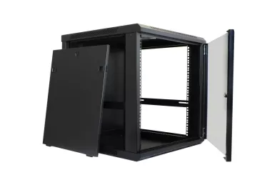 19'' RACK Schrank 12U 600mm schwarz mit Glastür zur Montage