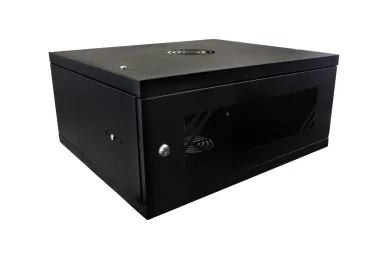 19'' RACK Schrank 4U 450mm schwarz mit Glastür