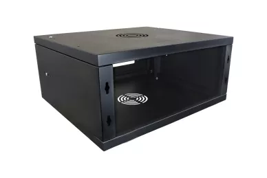 19'' RACK Schrank 4U 450mm schwarz mit Glastür