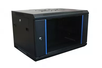 19'' RACK Schrank 6U 450mm schwarz mit Glastür
