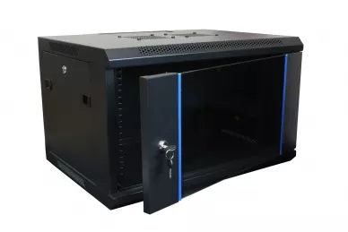 19'' RACK Schrank 6U 450mm schwarz mit Glastür