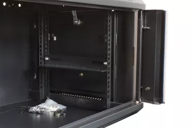 19'' RACK Schrank 6U 450mm schwarz mit Glastür
