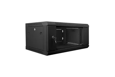 4U 19'' Fixed Wallmount Cabinet glass front door, 450mm black