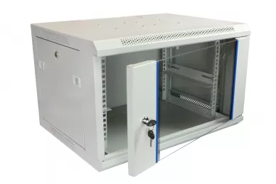 6U 19'' Fixed Wallmount Cabinet glass front door D: 450mm grey
