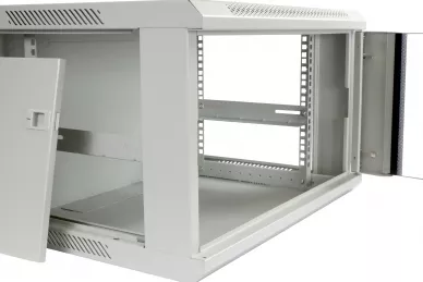 6U 19'' Fixed Wallmount Cabinet glass front door D: 450mm grey