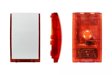 A view from the front, side and back of the siren: