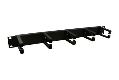 Cable organizer 19'' 1U with plastic hooks, black