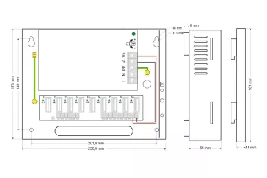 Dimensions and construction of the power supply:
