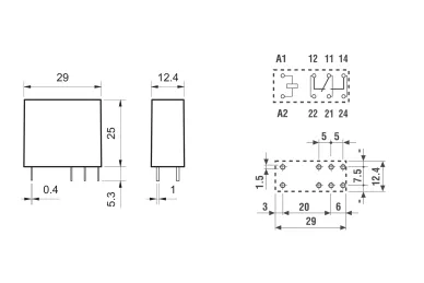 Dimensions and copper side view: