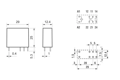 Dimensions and copper side view:
