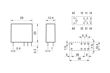 Dimensions and copper side view: