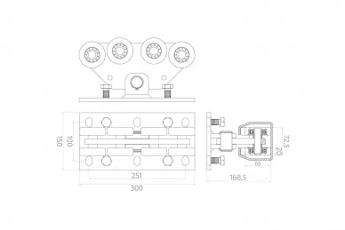 PSG 60.891.8V Chariot à 8 roulettes pour rail 6V.089