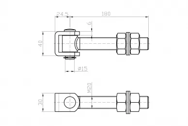 PSG 61.004.180 Charnière réglable longue M20 L-180
