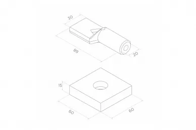 PSG 61.059 Tige avec plaque 60x60x15 mm