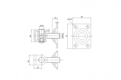 PSG 61.061.02.01 Verstellbares Scharnier mit rechteckigem Schild M16 75x55x3 mm