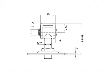 PSG 61.062.05 Charnière réglable M20 base 110x90x4 mm haricot