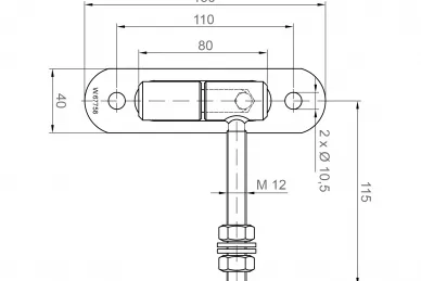PSG 61.064.01 Charnière réglable tournée 24 M12 avec bille et plaque 150 x 40 mm