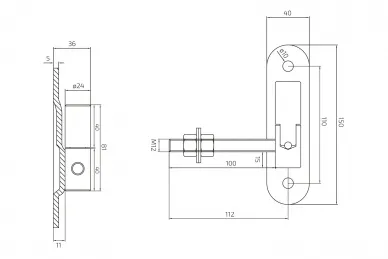 PSG 61.064 Verstellbares Scharnier, gedreht, 24 M12, mit Schild 150x40 mit Kugel