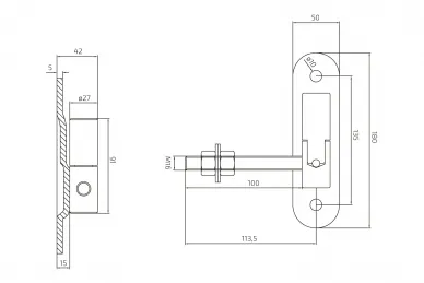 PSG 61.065 Cerniera regolabile tornita da 27 M16 con placca 180x50 con sfera