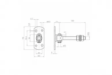 PSG 61.068 Charnière réglable M16 avec plaque 115x50 mm