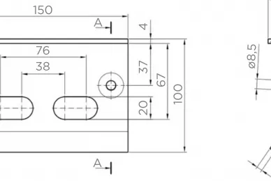 PSG 61.093 Stoper do bramy z otworami pod rygiel - ocynk 67 mm (1)