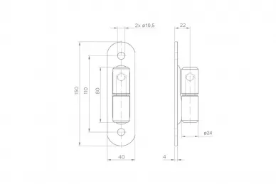 PSG 61.201 Zawias toczony, kulowy fi 24 z szyldem 150x40 mm (30)