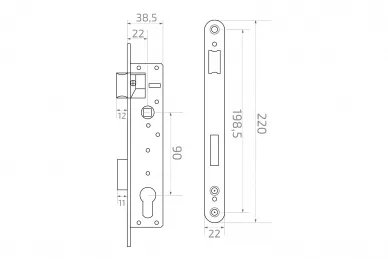 PSG 63.210.90M Serrure étroite, cylindre 90/22